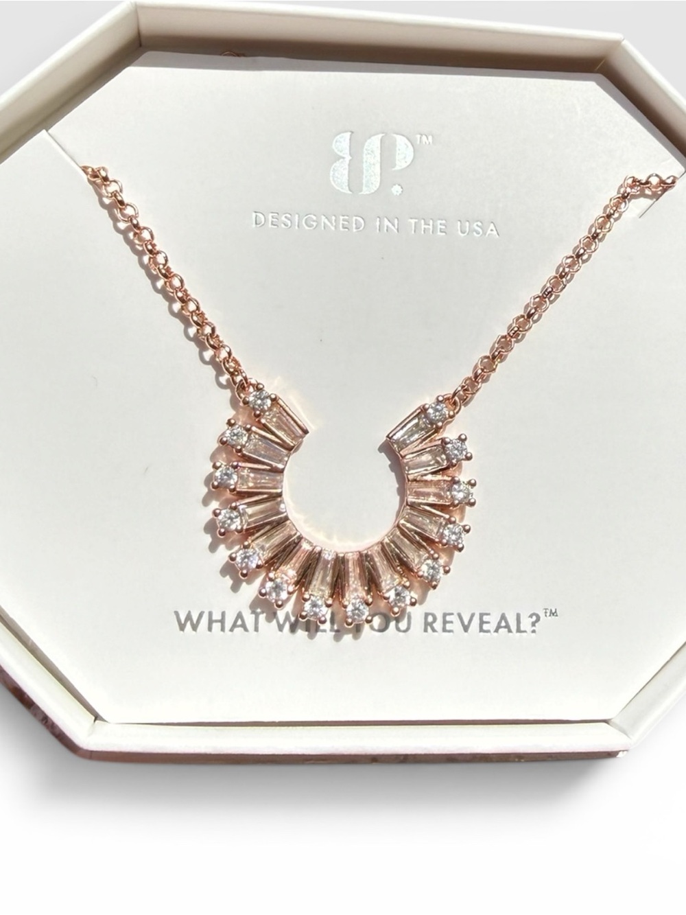 BP Stand in the Spotlight Horseshoe Pendant Necklace Rose Gold Plated CZ RBP7434